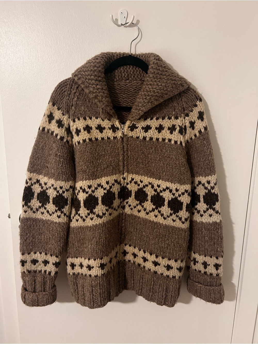 Cozy Fair Isle Chunky Zip Sweater - Brown/Cream